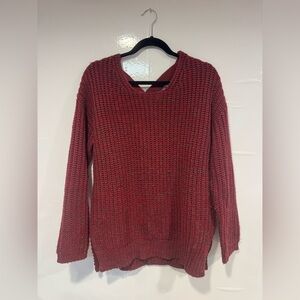 Red and grey marled cross back heavy sweater
